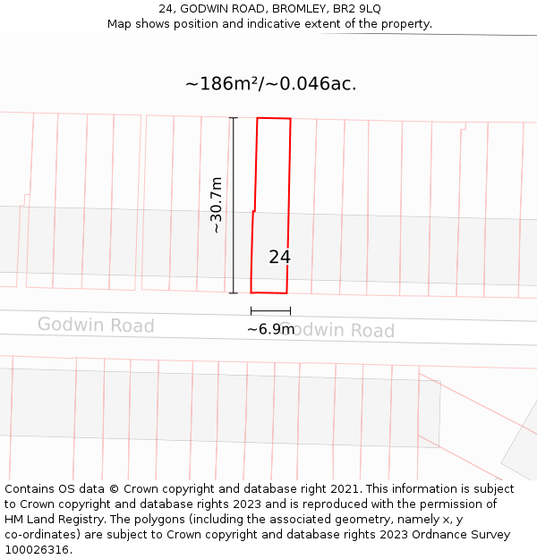 24, GODWIN ROAD, BROMLEY, BR2 9LQ: Plot and title map