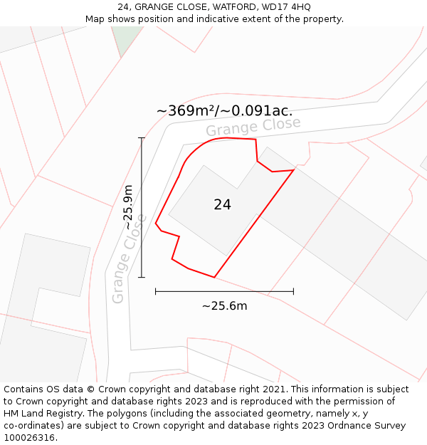 24, GRANGE CLOSE, WATFORD, WD17 4HQ: Plot and title map