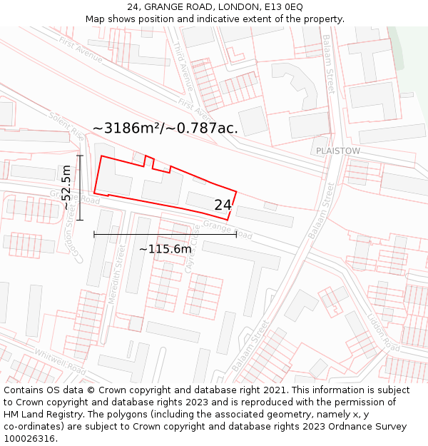 24, GRANGE ROAD, LONDON, E13 0EQ: Plot and title map