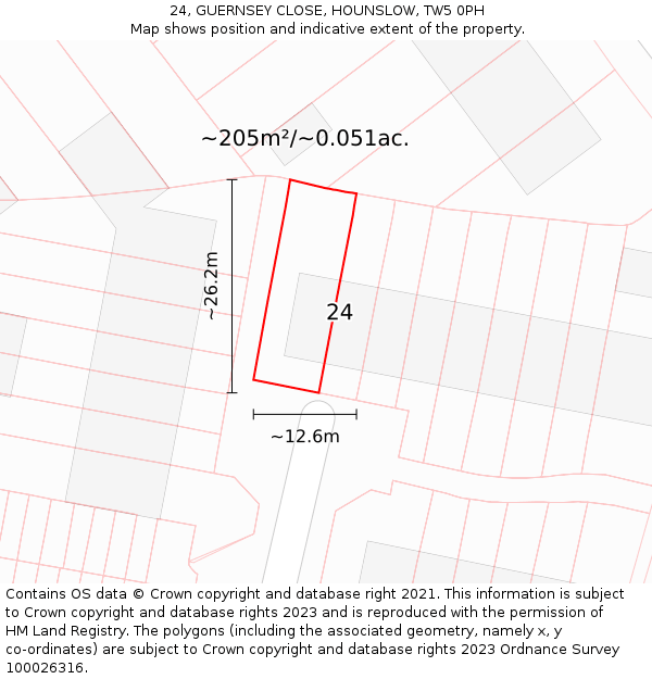 24, GUERNSEY CLOSE, HOUNSLOW, TW5 0PH: Plot and title map