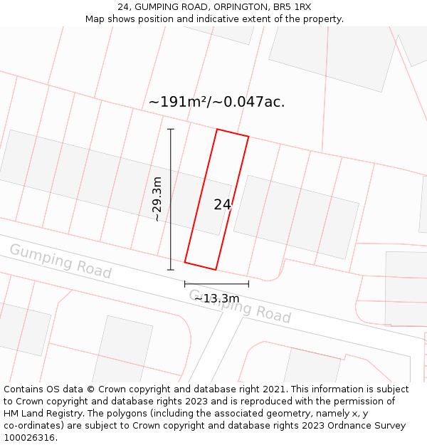 24, GUMPING ROAD, ORPINGTON, BR5 1RX: Plot and title map