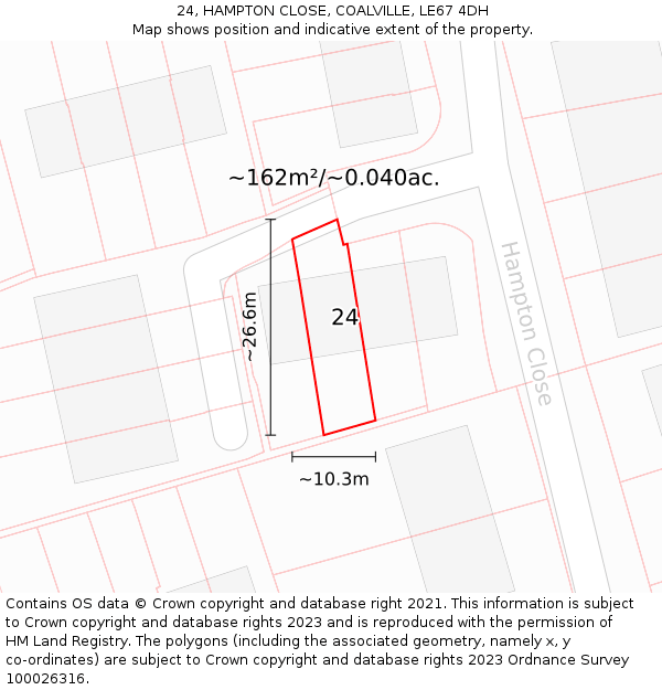 24, HAMPTON CLOSE, COALVILLE, LE67 4DH: Plot and title map