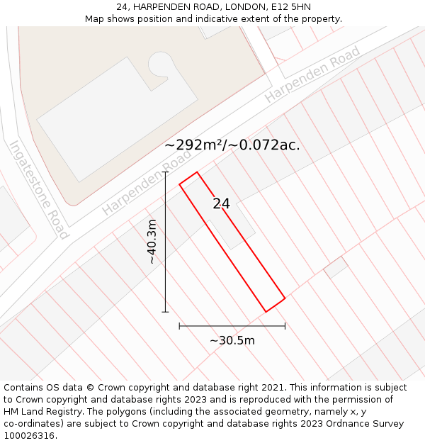 24, HARPENDEN ROAD, LONDON, E12 5HN: Plot and title map
