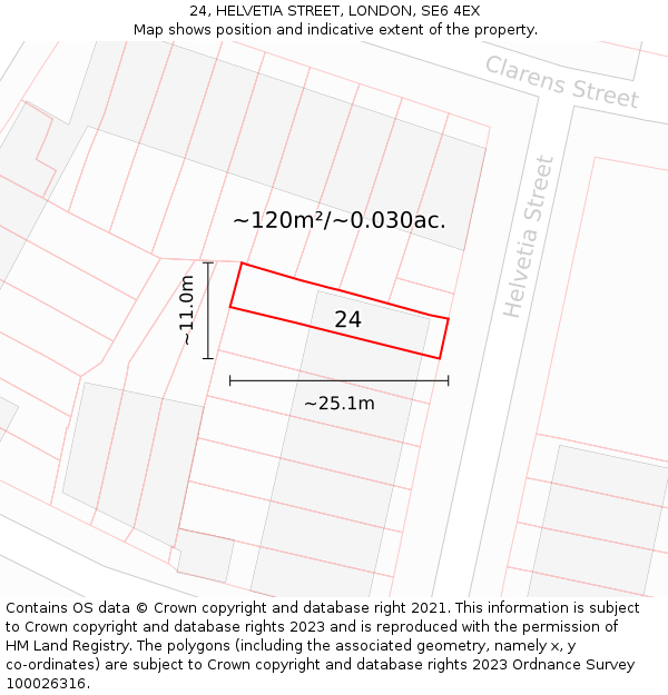 24, HELVETIA STREET, LONDON, SE6 4EX: Plot and title map