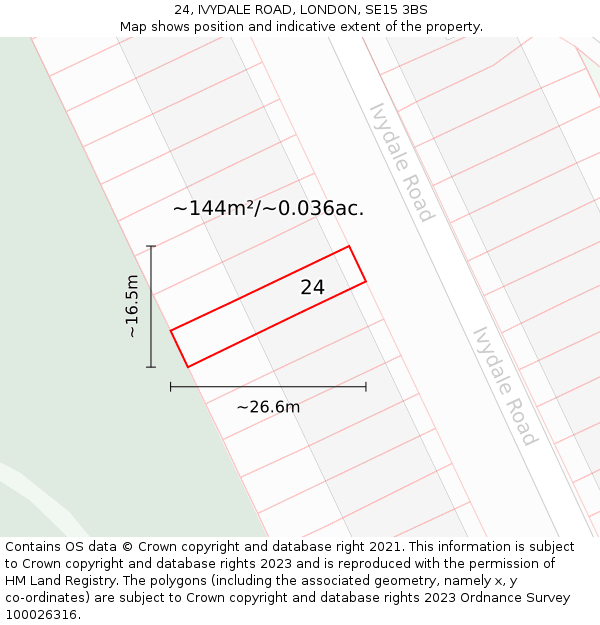 24, IVYDALE ROAD, LONDON, SE15 3BS: Plot and title map