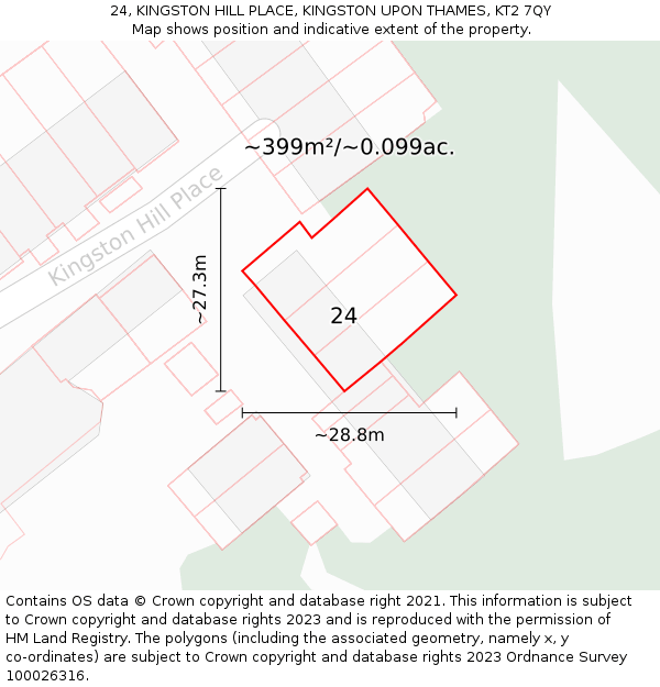 24, KINGSTON HILL PLACE, KINGSTON UPON THAMES, KT2 7QY: Plot and title map
