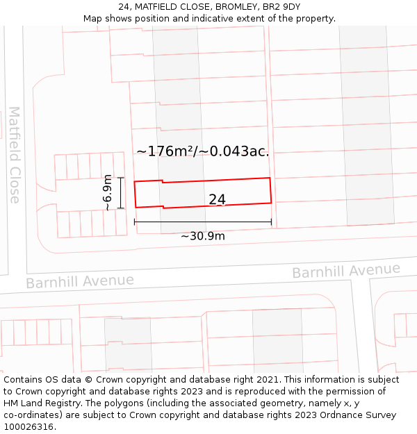 24, MATFIELD CLOSE, BROMLEY, BR2 9DY: Plot and title map