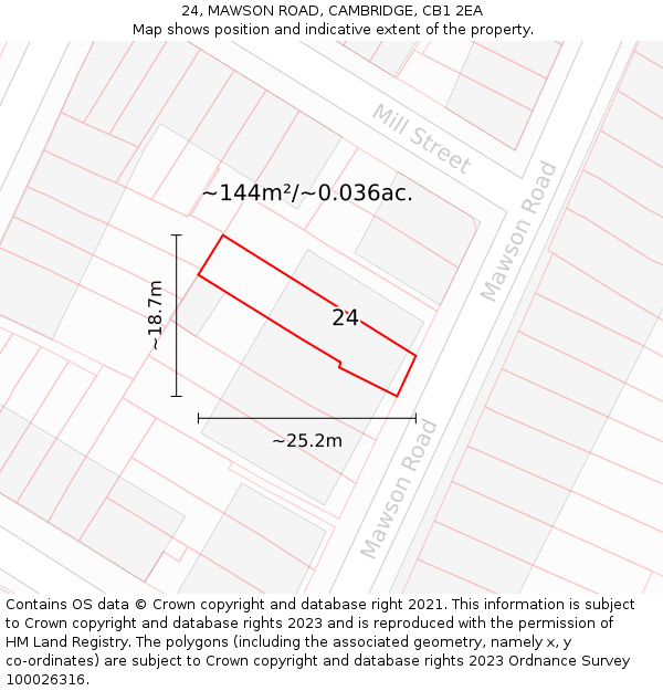 24, MAWSON ROAD, CAMBRIDGE, CB1 2EA: Plot and title map