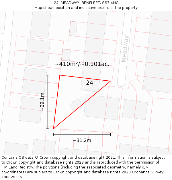 24, MEADWAY, BENFLEET, SS7 4HG: Plot and title map