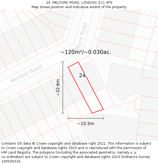 24, MELFORD ROAD, LONDON, E11 4PS: Plot and title map
