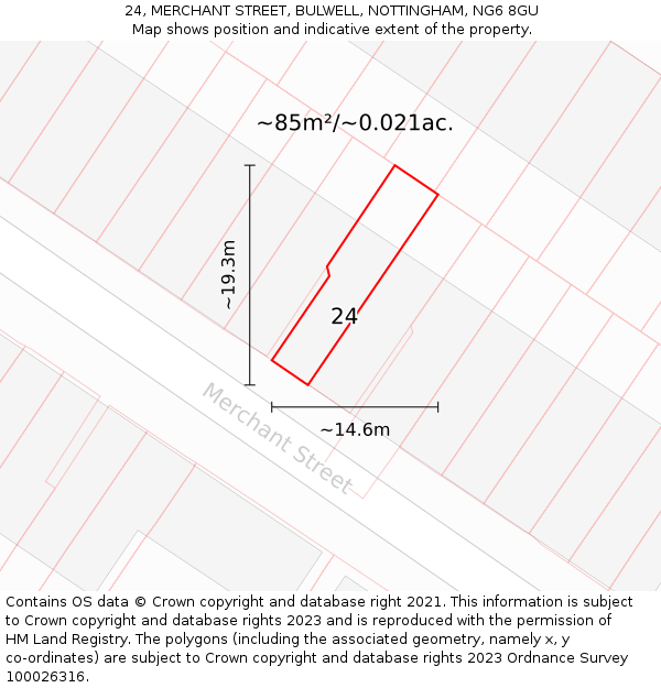 24, MERCHANT STREET, BULWELL, NOTTINGHAM, NG6 8GU: Plot and title map