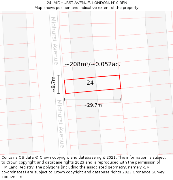 24, MIDHURST AVENUE, LONDON, N10 3EN: Plot and title map