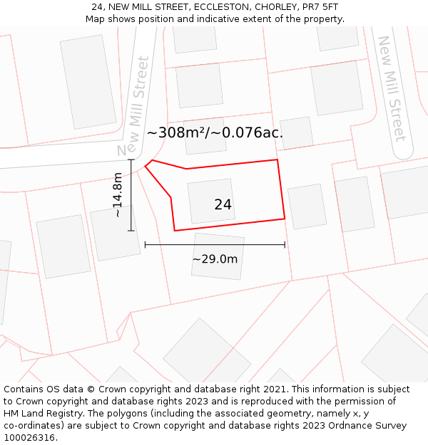 24, NEW MILL STREET, ECCLESTON, CHORLEY, PR7 5FT: Plot and title map