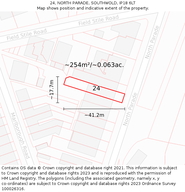 24, NORTH PARADE, SOUTHWOLD, IP18 6LT: Plot and title map