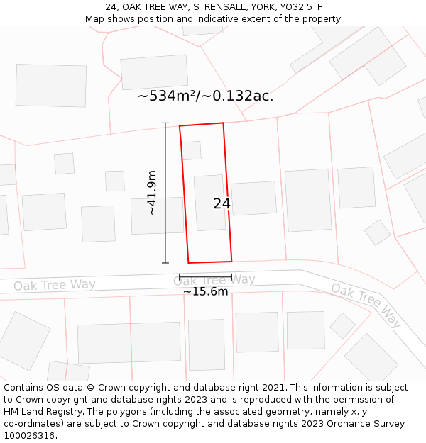24, OAK TREE WAY, STRENSALL, YORK, YO32 5TF: Plot and title map