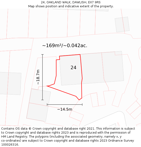 24, OAKLAND WALK, DAWLISH, EX7 9RS: Plot and title map