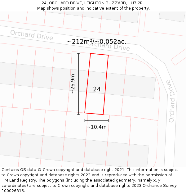 24, ORCHARD DRIVE, LEIGHTON BUZZARD, LU7 2PL: Plot and title map