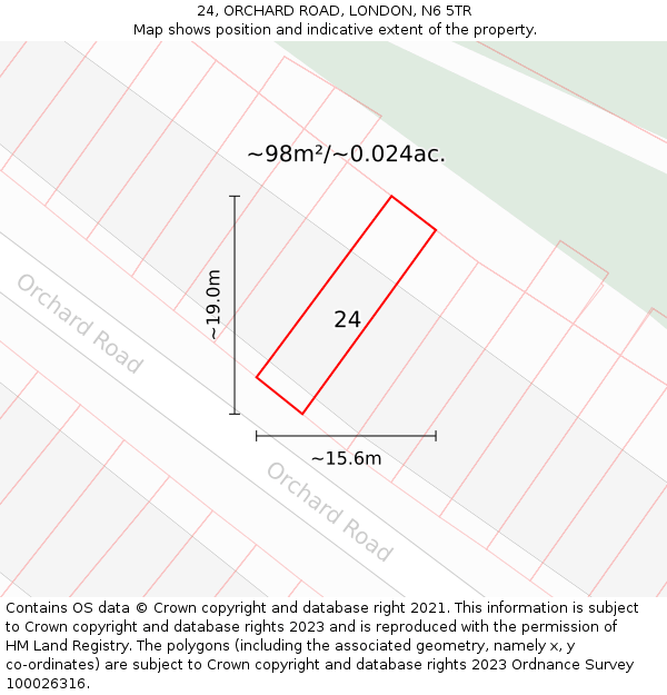 24, ORCHARD ROAD, LONDON, N6 5TR: Plot and title map