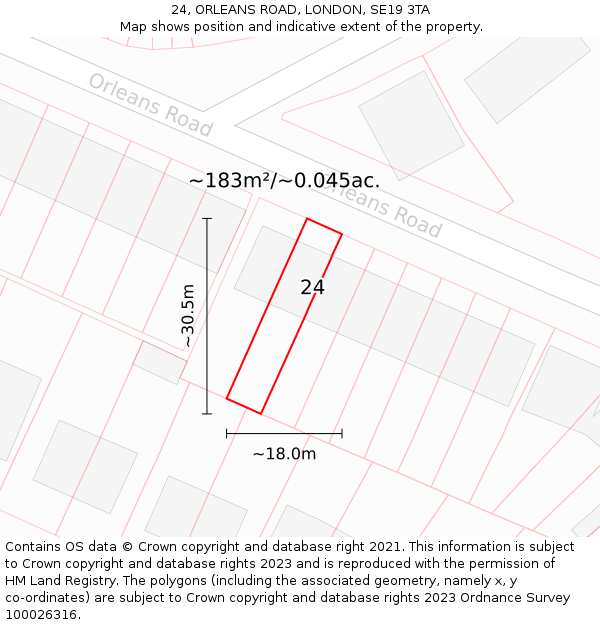 24, ORLEANS ROAD, LONDON, SE19 3TA: Plot and title map
