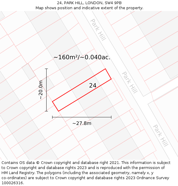 24, PARK HILL, LONDON, SW4 9PB: Plot and title map