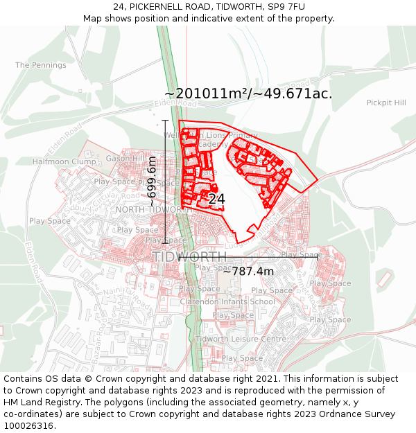 24, PICKERNELL ROAD, TIDWORTH, SP9 7FU: Plot and title map