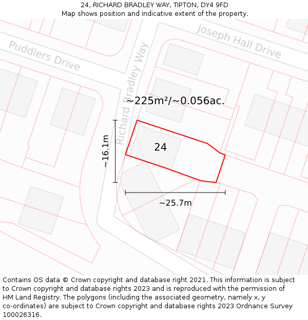 24, RICHARD BRADLEY WAY, TIPTON, DY4 9FD: Plot and title map