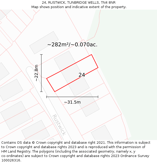 24, RUSTWICK, TUNBRIDGE WELLS, TN4 8NR: Plot and title map