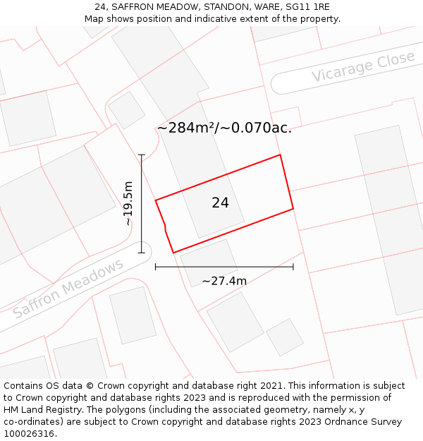 24, SAFFRON MEADOW, STANDON, WARE, SG11 1RE: Plot and title map