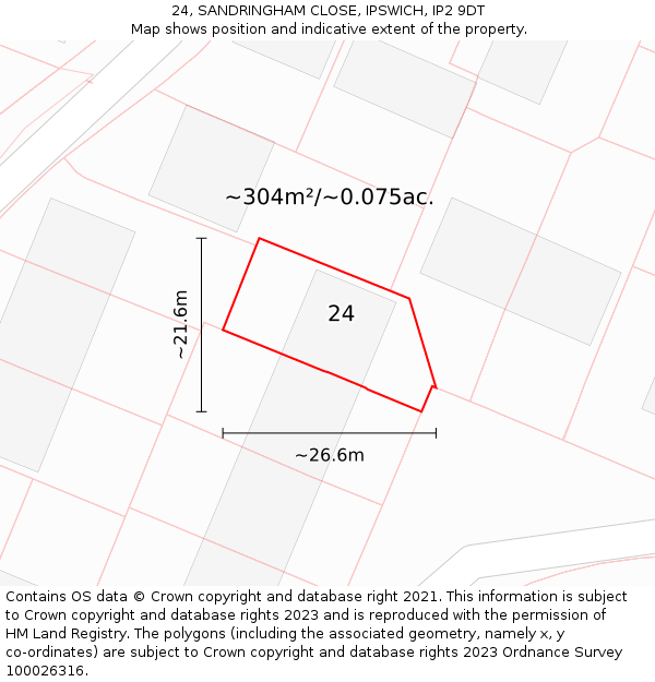 24, SANDRINGHAM CLOSE, IPSWICH, IP2 9DT: Plot and title map