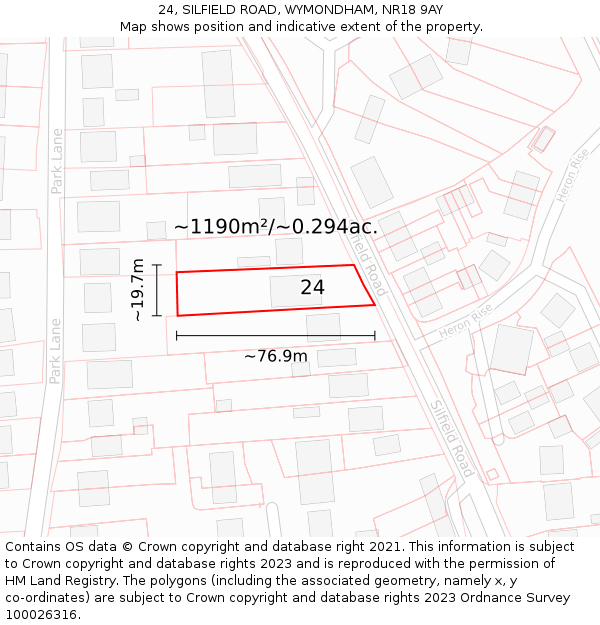 24, SILFIELD ROAD, WYMONDHAM, NR18 9AY: Plot and title map