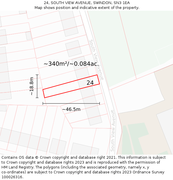 24, SOUTH VIEW AVENUE, SWINDON, SN3 1EA: Plot and title map