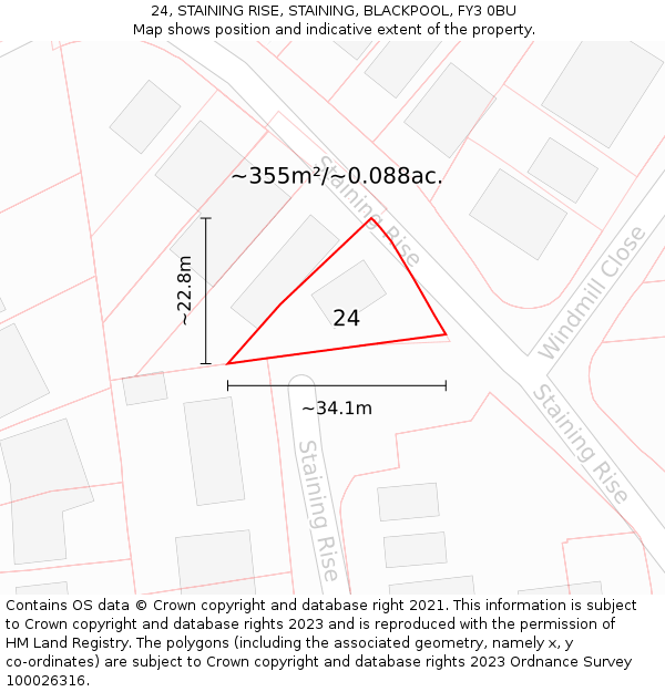 24, STAINING RISE, STAINING, BLACKPOOL, FY3 0BU: Plot and title map
