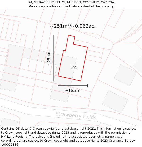 24, STRAWBERRY FIELDS, MERIDEN, COVENTRY, CV7 7SA: Plot and title map