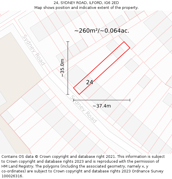 24, SYDNEY ROAD, ILFORD, IG6 2ED: Plot and title map