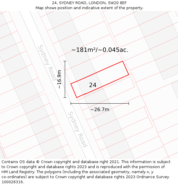 24, SYDNEY ROAD, LONDON, SW20 8EF: Plot and title map
