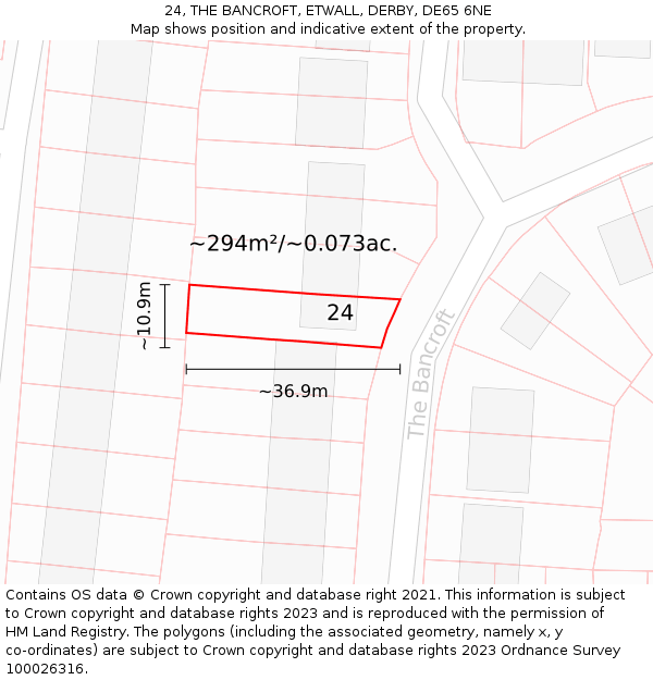 24, THE BANCROFT, ETWALL, DERBY, DE65 6NE: Plot and title map