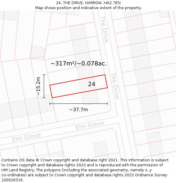 24, THE DRIVE, HARROW, HA2 7EN: Plot and title map