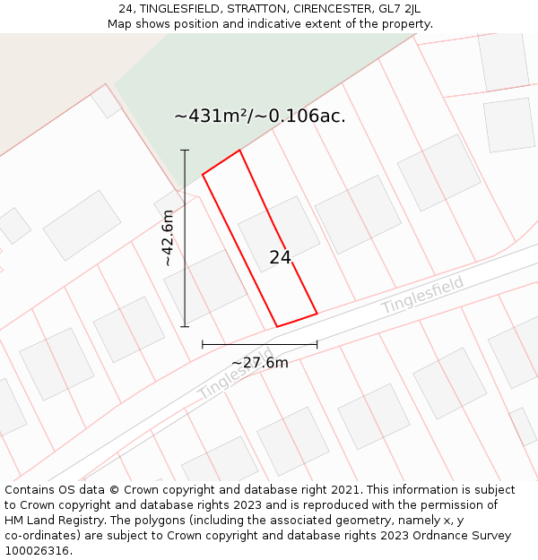 24, TINGLESFIELD, STRATTON, CIRENCESTER, GL7 2JL: Plot and title map