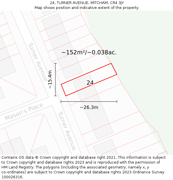 24, TURNER AVENUE, MITCHAM, CR4 3JY: Plot and title map