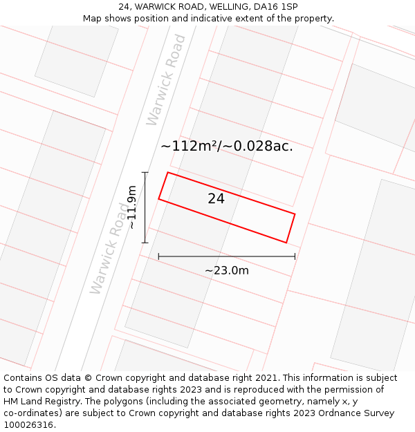 24, WARWICK ROAD, WELLING, DA16 1SP: Plot and title map