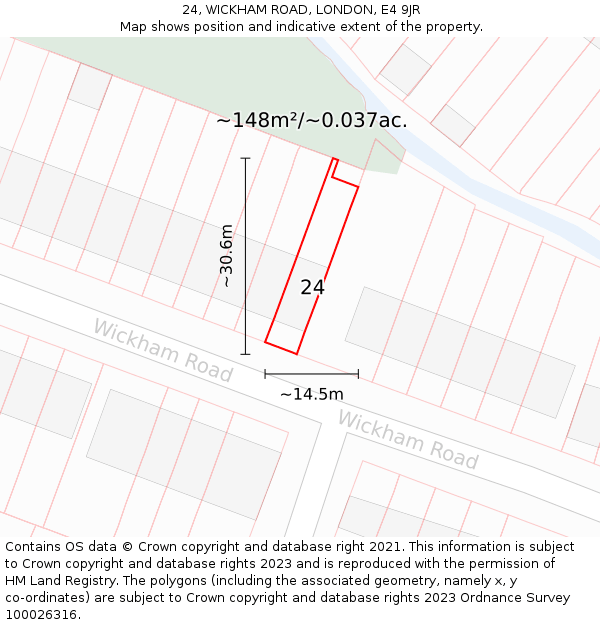 24, WICKHAM ROAD, LONDON, E4 9JR: Plot and title map