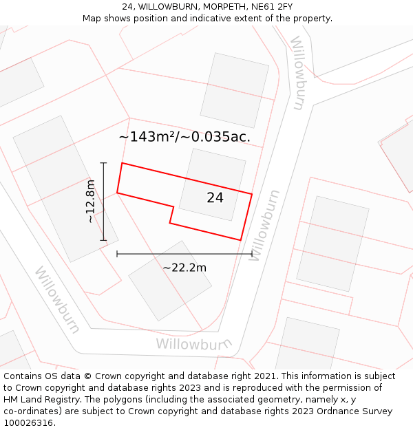 24, WILLOWBURN, MORPETH, NE61 2FY: Plot and title map