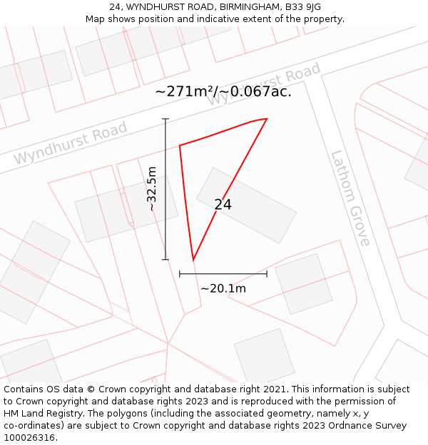 24, WYNDHURST ROAD, BIRMINGHAM, B33 9JG: Plot and title map