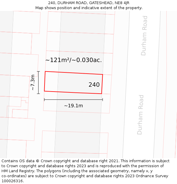 240, DURHAM ROAD, GATESHEAD, NE8 4JR: Plot and title map