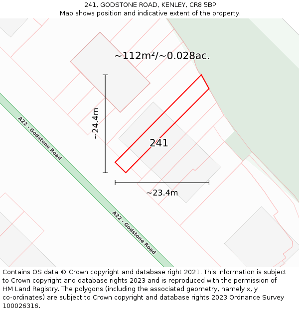 241, GODSTONE ROAD, KENLEY, CR8 5BP: Plot and title map