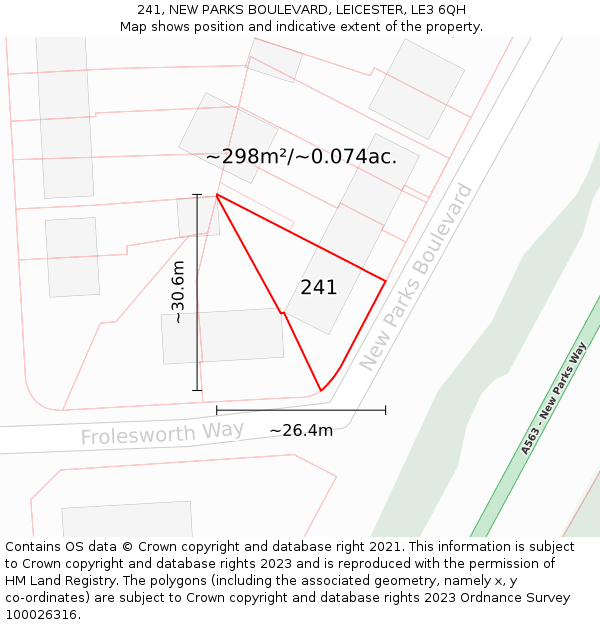 241, NEW PARKS BOULEVARD, LEICESTER, LE3 6QH: Plot and title map