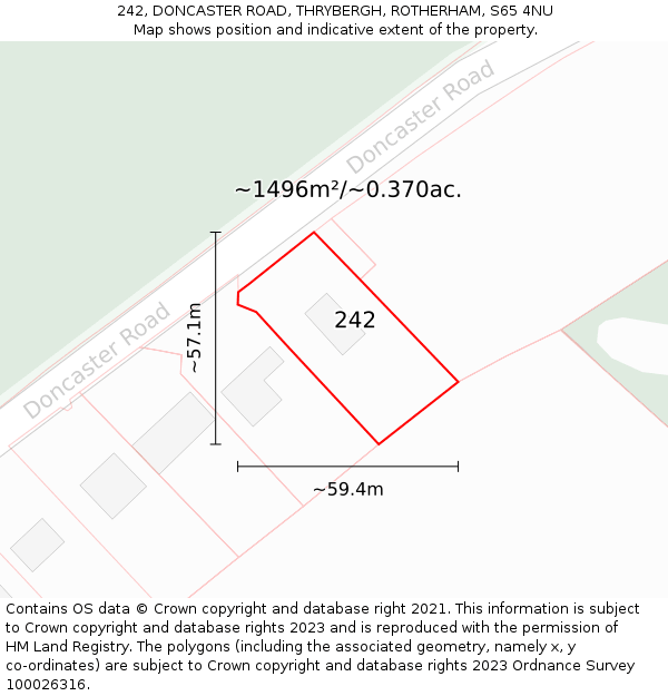242, DONCASTER ROAD, THRYBERGH, ROTHERHAM, S65 4NU: Plot and title map