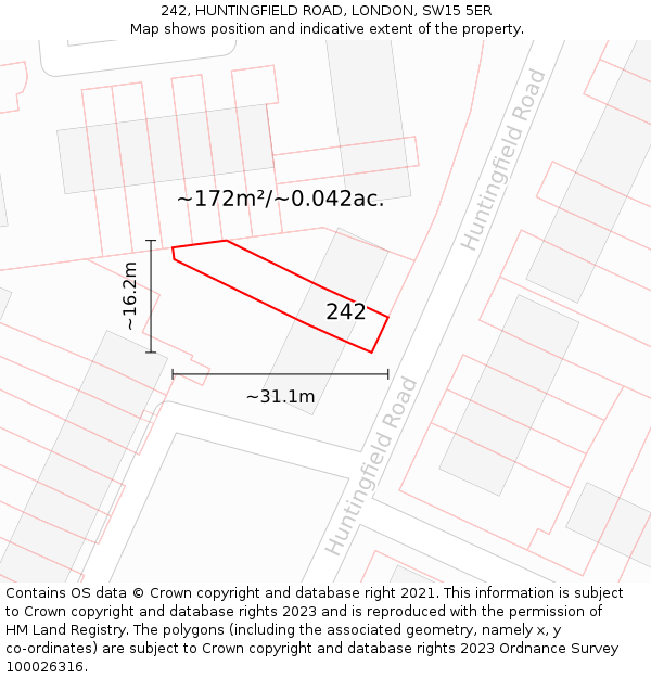 242, HUNTINGFIELD ROAD, LONDON, SW15 5ER: Plot and title map