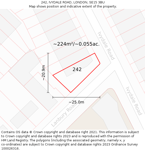 242, IVYDALE ROAD, LONDON, SE15 3BU: Plot and title map