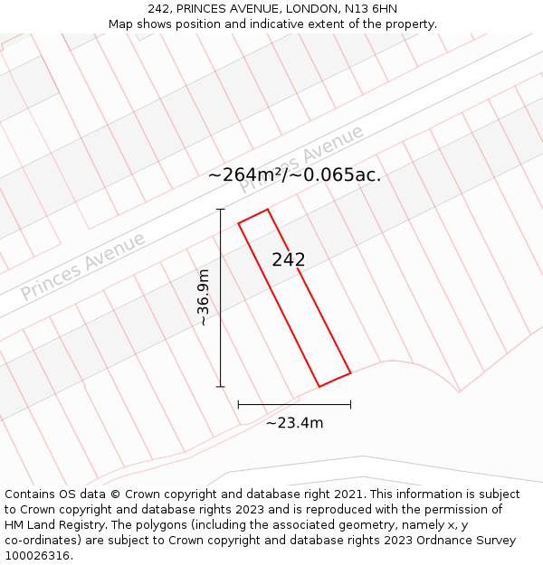 242, PRINCES AVENUE, LONDON, N13 6HN: Plot and title map